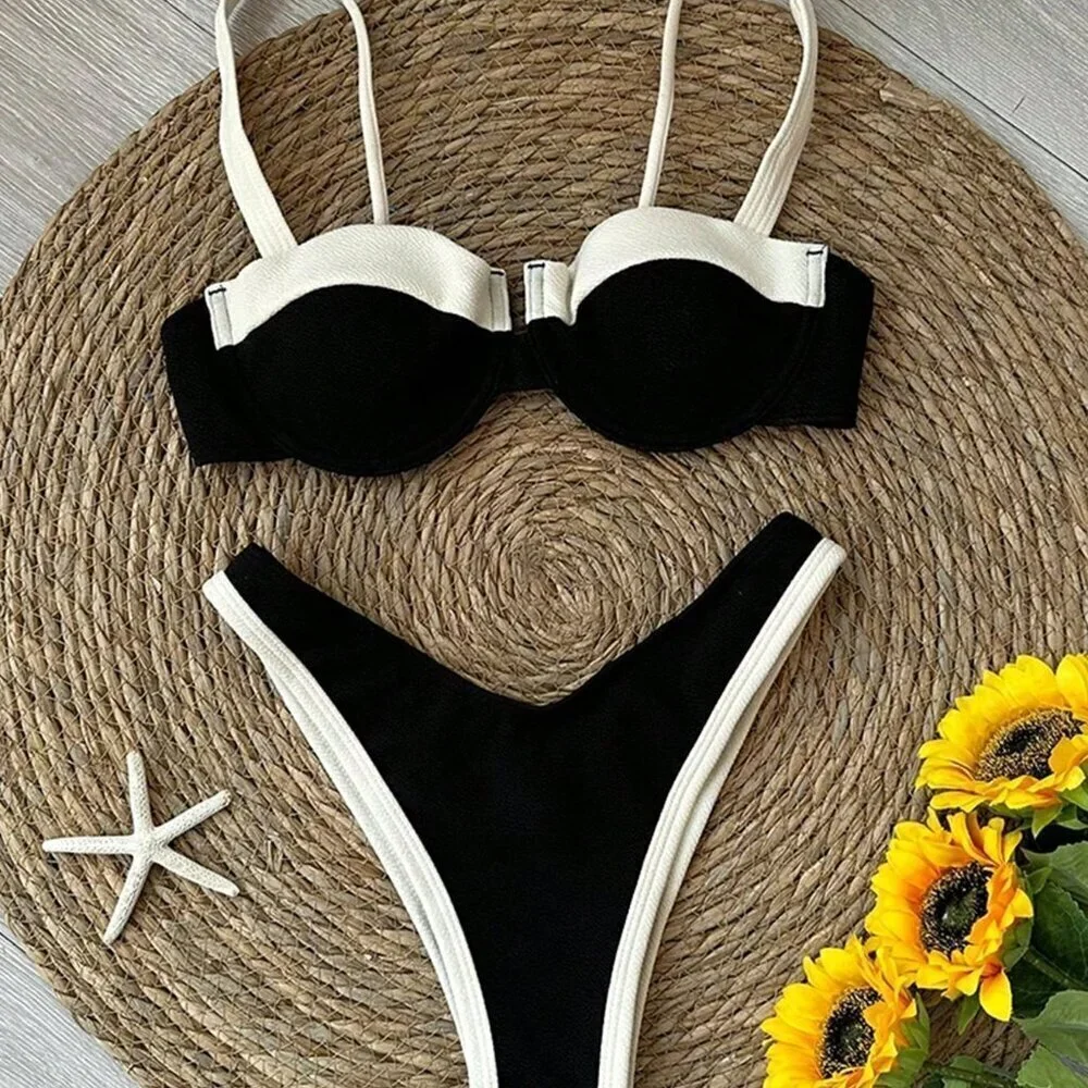 Black Sexy Women's Patchwork Bikini Set